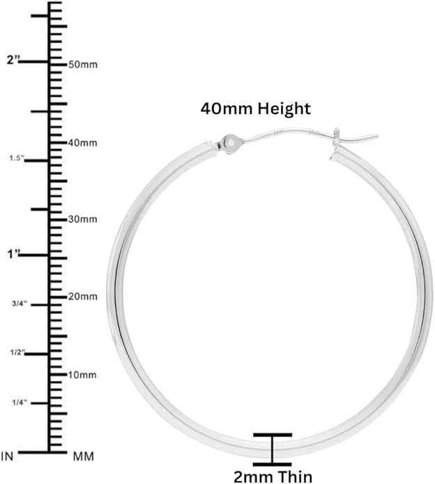 14k White Gold Classic Round Hoop Earrings