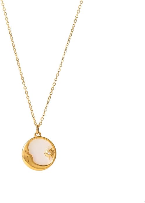 IBARA Women Gold Dianty Necklace Sun Crescent Moon Star Evil Eye Lock Lovely Heart Flower Butterfly Pearl Pendant Coin Necklaces 18K Gold CZ Diamond Filled Chain Boho Beach Simple Handmade Jewelry