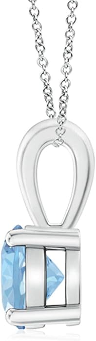 Angara Natural Aquamarine Solitaire Pendant for Women | Round Aquamarine Solitaire Pendant Necklace in 14K Solid Gold/Silver/Platinum With 18" Chain | March Birthday, Gemstone Jewelry Gift