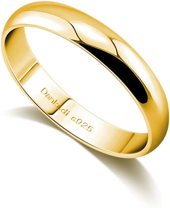 Dankadi Simple Fashion S925 Sterling Silver Ring Smooth Plain Dome Comfort Solid Silver Wedding Ring For Men & Women 3.5 mm 3-13# 24k Real Gold Plated Jewelry