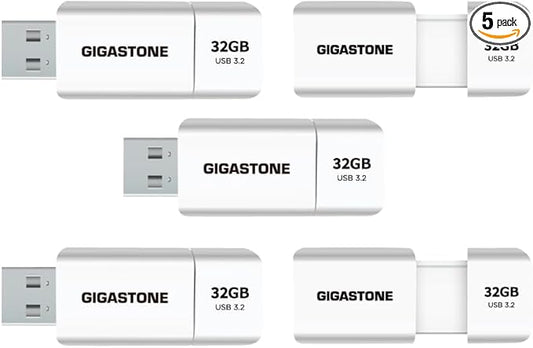 GIGASTONE 32GB Flash Drive (5 Pack) Z60 USB 3.2 Gen 1, 100MB/s Ultra Fast, Retractable Capless Slider Design, Data Storage, Backup for PC/Mac/TV/Car Audio, USB 2.0/3.0/3.1 Compatible