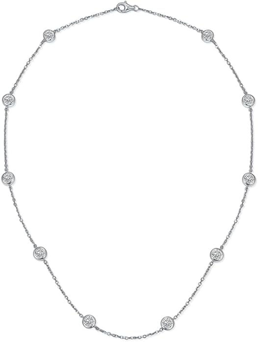 Vintage Collarbone Necklace with VVS1 D-color Round-cut Diamond, Great Gift for Girlfriend, Choice for Special Occasions or Romantic Evenings Out,Chain Length: 15.75 Inch