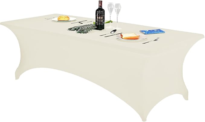 FORLIFE 4Pack Spandex Table Covers，Fitted Tablecloth for Rectangular Tables, Stretch Patio Table Covers, Universal Spandex Table Cover for Wedding, Banquet, Party (4ft, Ivory)