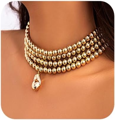 4 Tier Boho Women Multilayer 1920s Necklace Chunky Dainty Beads Layered Choker Necklaces Handmade Beads Fashion Chunky Pendant Multilayer Adjustable Layering Chain Necklaces for Women
