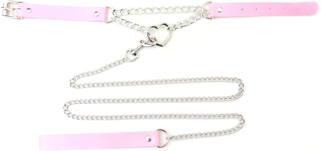 Harajuku Peach Heart Choker Punk Hauling Chain PU Leather Collar Gothic Necklace NightClub Goth Leash Belts