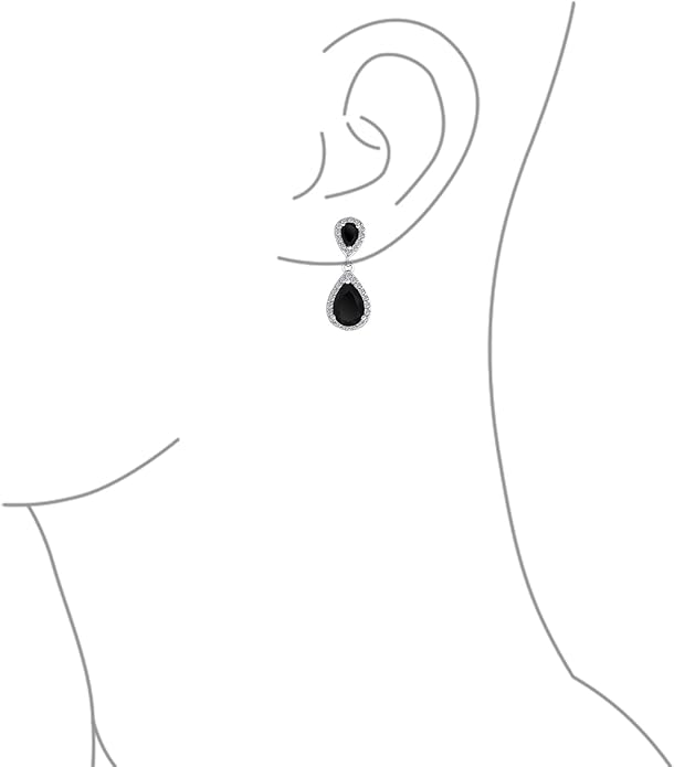 Vintage Style Bridal Cubic Zirconia Simulated Gemstone AAA CZ Halo Dangle Teardrop Chandelier Clip On Earrings For Women Silver Rose Gold Plated in Black Purple Blue Red Rose Pink Green Clear
