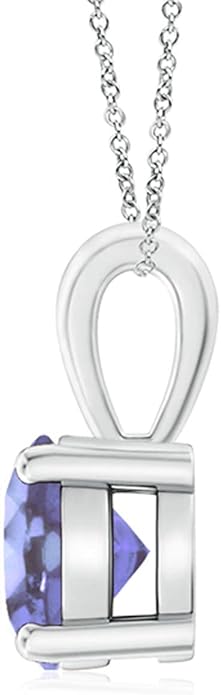 Angara Natural Tanzanite Solitaire Pendant for Women | Round Tanzanite Solitaire Pendant Necklace in 14K Solid Gold/Silver/Platinum With 18" Chain | December Birthday, Gemstone Jewelry Gift