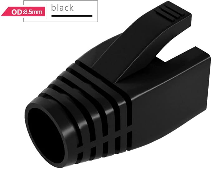 50 Pcs Cat7 Cat7A Cat8 Strain Relief Boot, RJ45 Plug Connector Cover Modular Network Plug Connector Cap Cable Connector Boots, Black