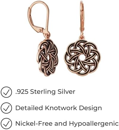 Amazon Essentials 925 Sterling Silver Leverback Celtic Knot Dangle with 18K Gold Plated Hypoallergenic Nickel-Free Earrings
