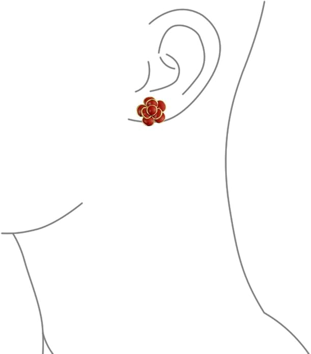 Pink Red Enamel Flower Crystal Edge Spring Retro Floral Rose Clip On Earrings For Women Non Pierced Ears 14K Gold Plated