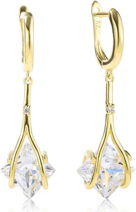 Dangle Earrings for Women Suited for Women Ladies' Trendy CZ Earring 14KGold/Silver Plated Dangling Earrings Jewelry Anti-allergy Hammered Lever-Back Drop Birthday Gift