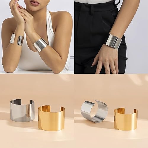 3PCS Chunky Gold Cuff Bracelets for Women Gold Statement Bangle Bracelets Set Arm Cuff Upper Arm Punk Jewelry