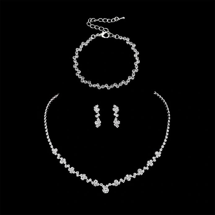 Bling Silver Jewelry Set for Women Trendy Wedding Jewelry Sets for Brides Sparkly Cubic Zirconia Necklace Earring Sets for Women Prom Accessories