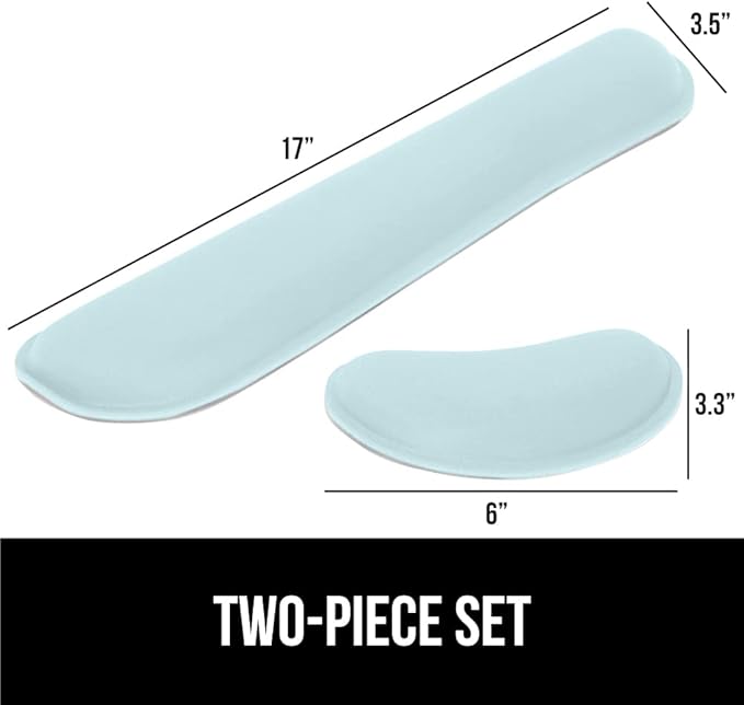 GORILLA GRIP Silky Gel Memory Foam Wrist Rest for Computer Keyboard, Mouse, Ergonomic Design for Typing Pain Relief, Desk Pads Support Hand, Arm, Mousepad Rests, Stain Resistant, 2 Piece Pad Sky Blue