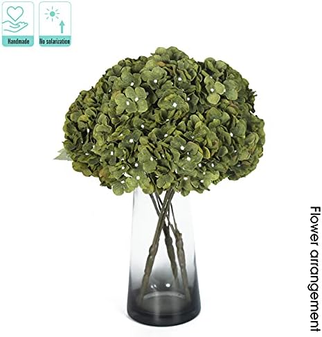 Kimura's Cabin 2Bouquets Green Fake Hydrangeas Flowers Vintage Artificial Silk Hydrangea Bouquets 10Heads for Home Table Centerpieces Wedding Party Decoration (Dark Green1 Pack of 2)