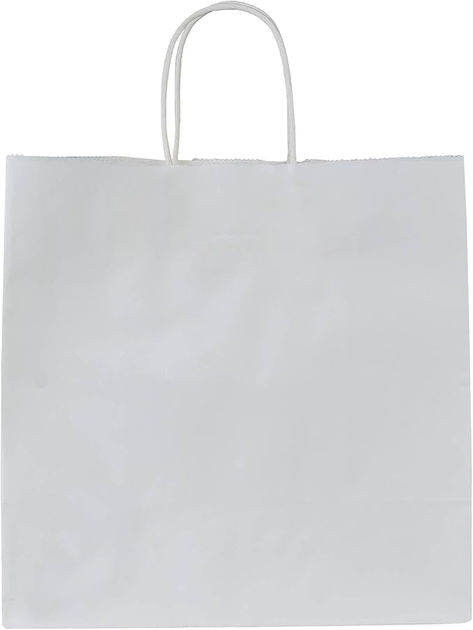 PAICUIKE 100Pcs White Paper Bags with Handles, Large 11x6x11 Inch Kraft Shopping Bags for Retail, Gift Packaging, Parties, Weddings, Birthdays, Baking
