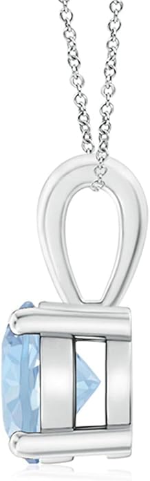 Angara Natural Aquamarine Solitaire Pendant for Women | Round Aquamarine Solitaire Pendant Necklace in 14K Solid Gold/Silver/Platinum With 18" Chain | March Birthday, Gemstone Jewelry Gift