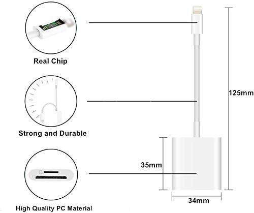 2 in 1 Lightning to SD Card Reader for iPhone, [Apple MFi Certified] Dual Slot Micro SD TF Trail Game Camera Memory Card Reader Adapter, Quickly Transfer Photos Videos Plug and Play