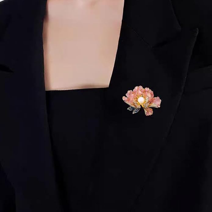 3Pcs Peony Flower Brooch Pin for Women Elegant Enamel Floral Brooch Set Dainty Cubic Zircon Pearl Lapel Pins Flower Pins for Clothes Hat Dress Accessories Prom Jewelry