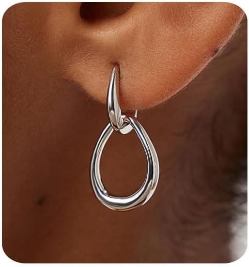 Gold Earrings for Women Trendy 14K Gold Plated Double Hoop Dangle Earring Thin Minimalist Lightweight Dainty Drop Earrings Jewelry Gift for Her