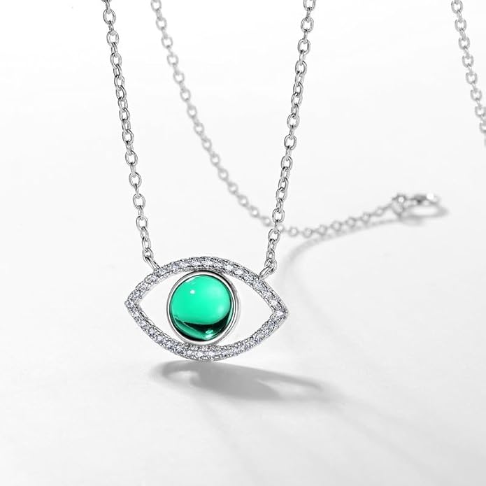 14K Gold/18K Gold Emerald Necklace with Evil Eye Pendant, Protective Jewelry Accessory for Fashion Forward Women