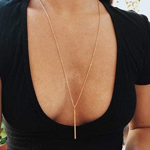 Long Necklaces for Women - Fashion Pendant Necklace Jewelry, Silver Bar Feather Circle Leaf Lock Tassel Y Necklace Jewelry Set for Girls