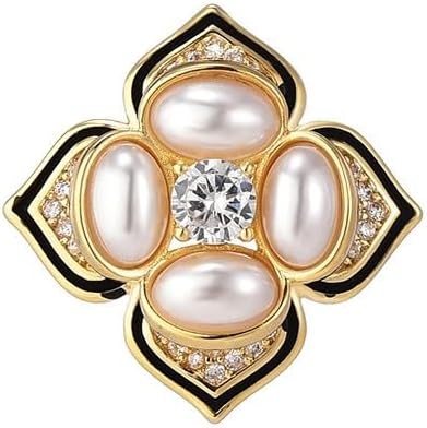 Pearl Flower Brooch for Women - Gold Plated Pearl Flower Pin Rhinestone Buttons Lapel Pin Jewelry - Valentine's Day Gift
