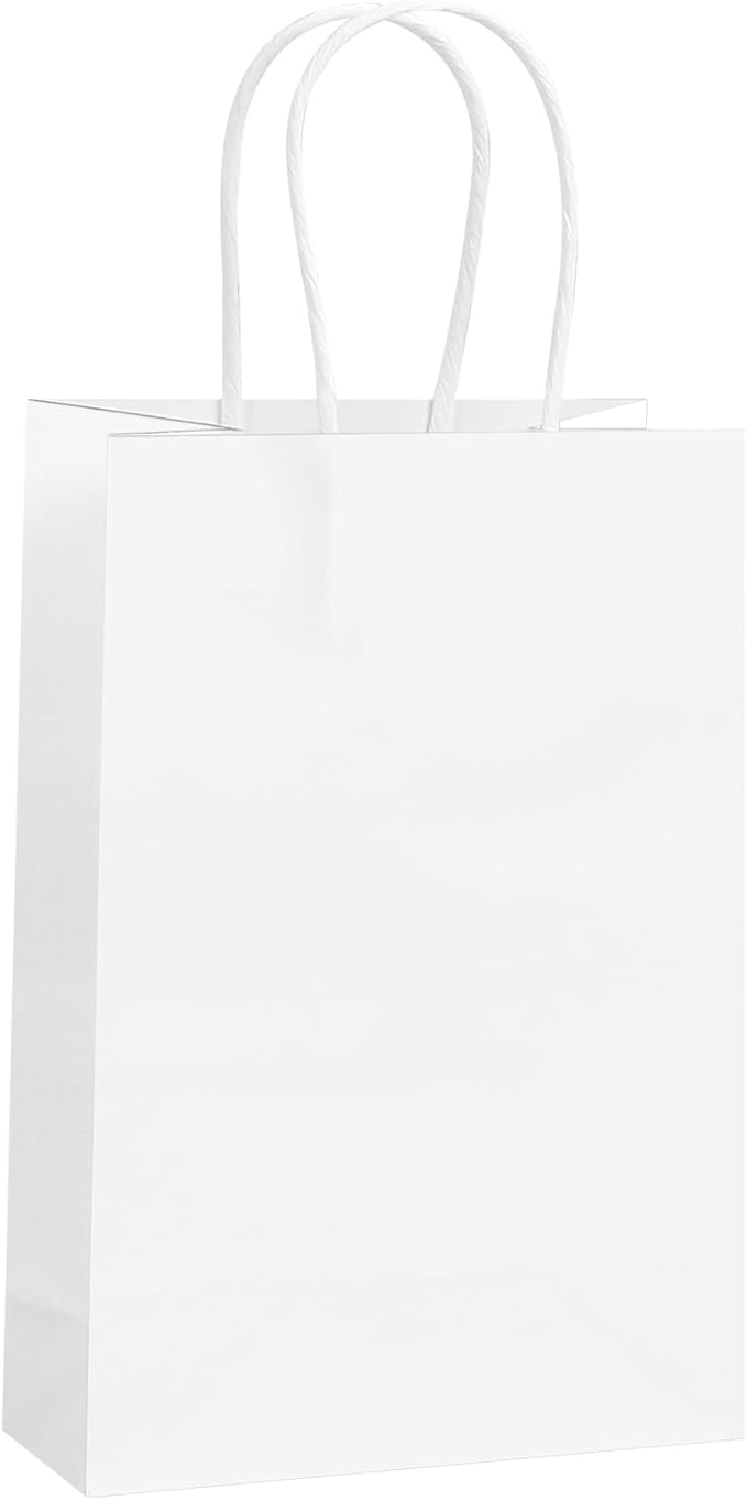 REMTAP Gift Paper Bags 5.9×3.2×8.2 50Pcs Kraft Bags with Handles Bulk Gift Bags for Wedding Party Craft Retail Packaging, Shopping, Party Favor, Retail Bag (White-S-50pcs, 5.9 * 3.2 * 8.2)