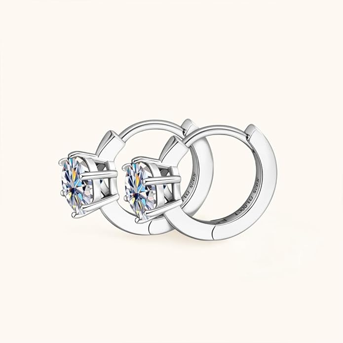 14K Gold Over S925 Sterling Silver 1ct VVS1 D-color Diamond Hoop Earrings for Women, Six-Prong Design, Ideal for Birthday Gifts for Wife