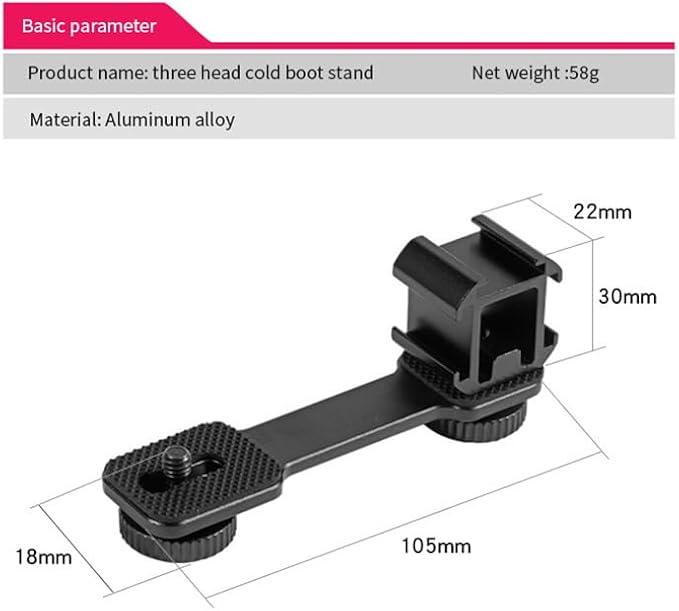 Aluminum Camera Cold Shoe Mount, Hot Shoe Extension Camera Flash Bracket for Light, Mic, with 1/4'' Tripod Screw (ST-002)