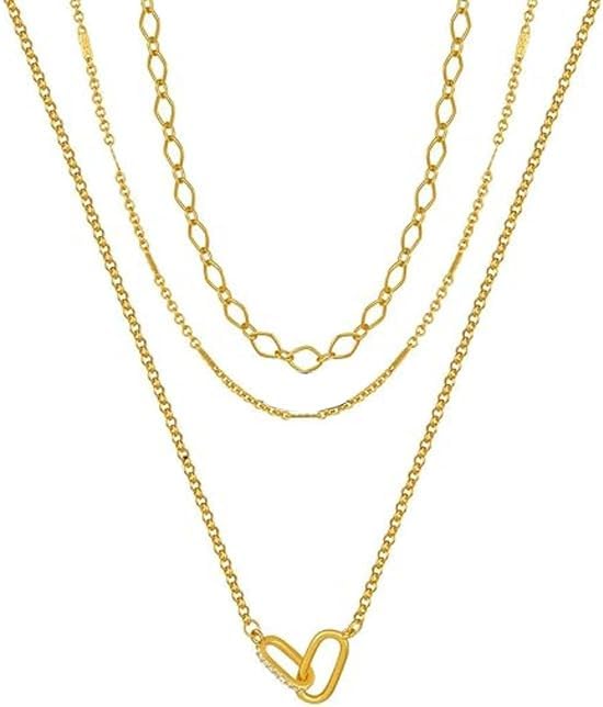 Evabelle Gold Layered Necklace for Women Trendy Jewelry 14K Real Gold Plated Chunky Chain Stackable Necklaces Dainty Choker Necklaces Rectangle Square Pendant