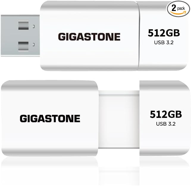 GIGASTONE 512GB Flash Drive (2 Pack) Z60 USB 3.2 Gen 1, 120MB/s Ultra Fast, Retractable Capless Slider Design, Data Storage, Backup for PC/Mac/TV/Car Audio, USB 2.0/3.0/3.1 Compatible