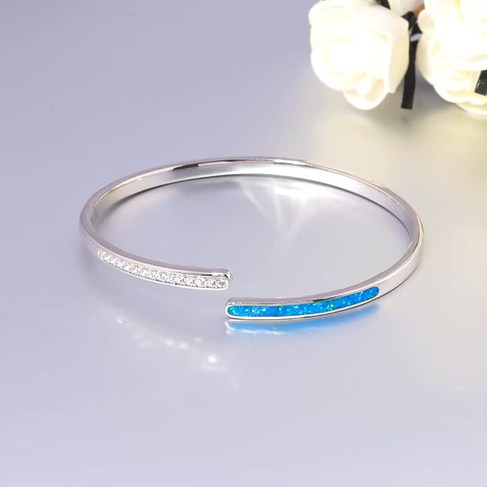 CiNily Womens Cuff Bracelet,Opal Bangle Bracelets Gold Plated Hypoallergenic Ladies Gemstone Open Cuff Bangle Bracelet