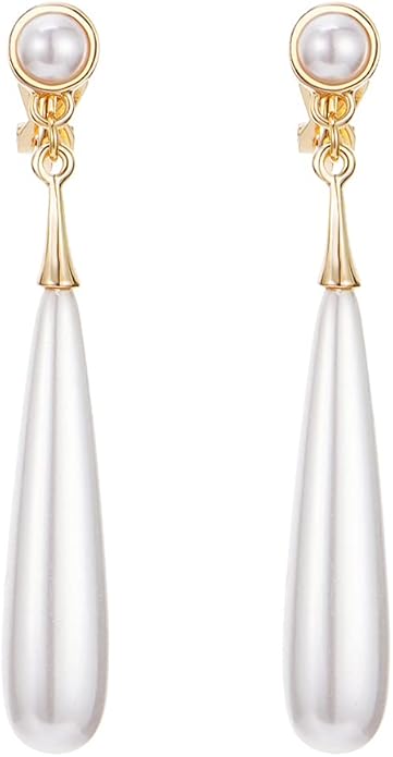 Pearl Clip on Earrings for Women Drop Clip Earrings for Women Gold Plated White Imitation Pearl Earrings Fashion