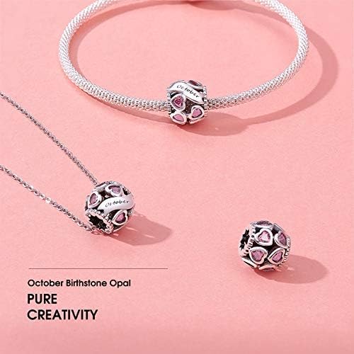 NINGAN Birthstone Charms 925 Sterling Silver Love Heart Openwork Bead for Charm Bracelets and Necklaces with 5A Cubic Zirconia, Birthday Mothers Day Jewelry Gifts Women