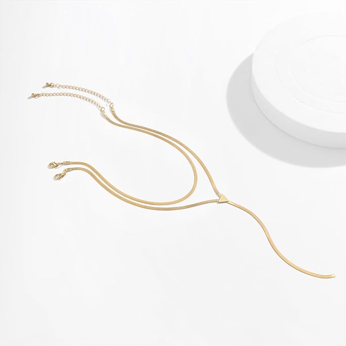 2Pcs Gold Long Snake Chain Y Drop Necklaces for Women Trendy Statement Layered Lariat Choker Necklace Y2K Formal Prom Party Jewelry Accessories Gift