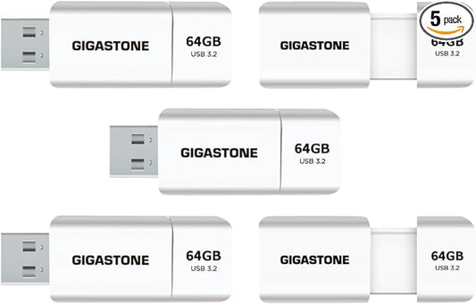 GIGASTONE 64GB Flash Drive (5 Pack) Z60 USB 3.2 Gen 1, 100MB/s Ultra Fast, Retractable Capless Slider Design, Data Storage, Backup for PC/Mac/TV/Car Audio, USB 2.0/3.0/3.1 Compatible