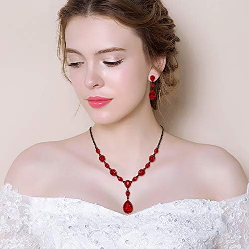EleQueen Women's Cubic Zirconia Teardrop Y-Necklaces Dangle Earrings Jewelry Sets for Brides Bridesmaids