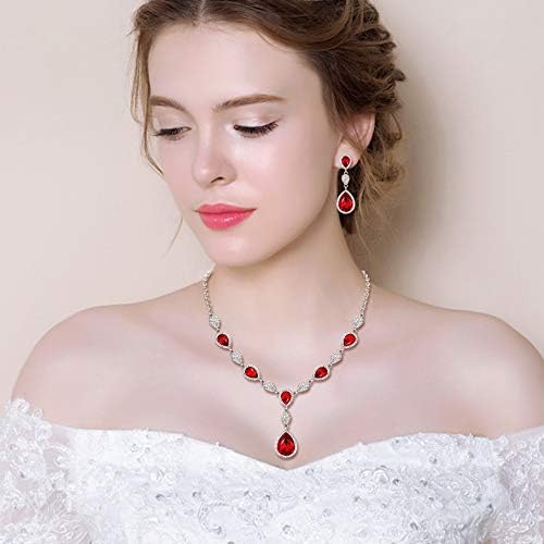 EleQueen Women's Cubic Zirconia Teardrop Y-Necklaces Dangle Earrings Jewelry Sets for Brides Bridesmaids