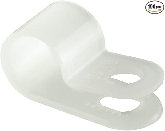 GTSE White Nylon Plastic Cable Clamps, 5/16" Screw Mounts for Cable, Rope, Tube Management, 100 Pack