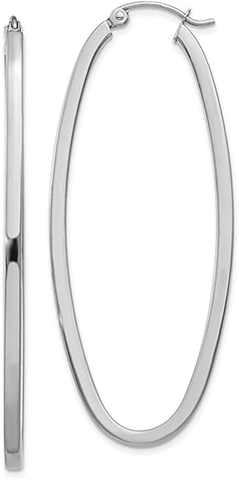 14K Gold Oval Hoop Earrings, (31-52mm) (2mm Tube)