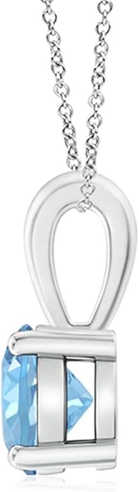 Angara Natural Aquamarine Solitaire Pendant for Women | Round Aquamarine Solitaire Pendant Necklace in 14K Solid Gold/Silver/Platinum With 18" Chain | March Birthday, Gemstone Jewelry Gift