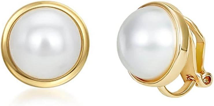 Pearl Clip on Earrings for Women Drop Clip Earrings for Women Gold Plated White Imitation Pearl Earrings Fashion
