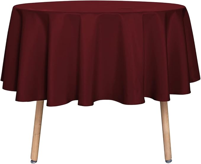 sancua Round Tablecloth - 48 Inch - Water Resistant Spill Proof Washable Polyester Table Cloth Decorative Fabric Table Cover for Dining Tables, Buffet Parties and Camping, Burgundy