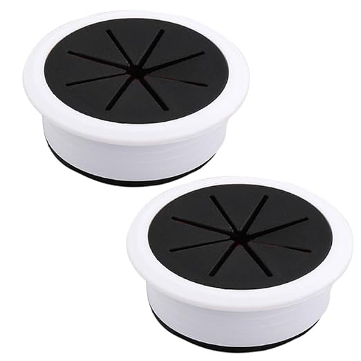 2 Pcs Desk Grommet 2-1/16" / 53 mm, Desk Hole Cover for Cables Black and White, Cable Grommet ABS Plastic, Desk Hole Grommet for Home & Office Pc, Detachable Cable Cord Organizer