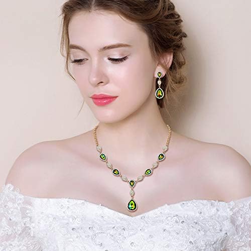 EleQueen Women's Cubic Zirconia Teardrop Y-Necklaces Dangle Earrings Jewelry Sets for Brides Bridesmaids
