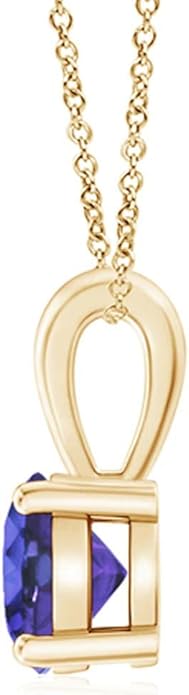 Angara Natural Tanzanite Solitaire Pendant for Women | Round Tanzanite Solitaire Pendant Necklace in 14K Solid Gold/Silver/Platinum With 18" Chain | December Birthday, Gemstone Jewelry Gift