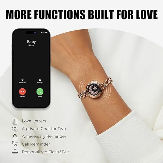 TOTWOO Long Distance Touch Bracelets for Couples, Smart Light & Vibration Love Jewelry, Long Distance Valentines Day Gifts for Him Her Women Men, One-to-One Bluetooth Pairing via App