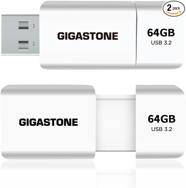GIGASTONE 64GB Flash Drive (2 Pack) Z60 USB 3.2 Gen 1, 100MB/s Ultra Fast, Retractable Capless Slider Design, Data Storage, Backup for PC/Mac/TV/Car Audio, USB 2.0/3.0/3.1 Compatible