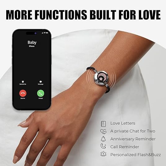 TOTWOO Long Distance Touch Bracelets for Couples, Smart Light & Vibration Love Jewelry, Long Distance Valentines Day Gifts for Him Her Women Men, One-to-One Bluetooth Pairing via App